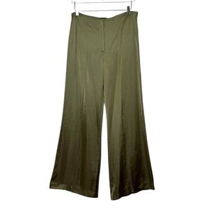 NWT Express Olive Green Wide Leg High Rise Women’s Satin Pants Sz 12
